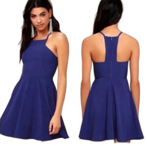 Lulus NWTs Royal Blue Halter Neck Racerback Skater Mini Dress Size S